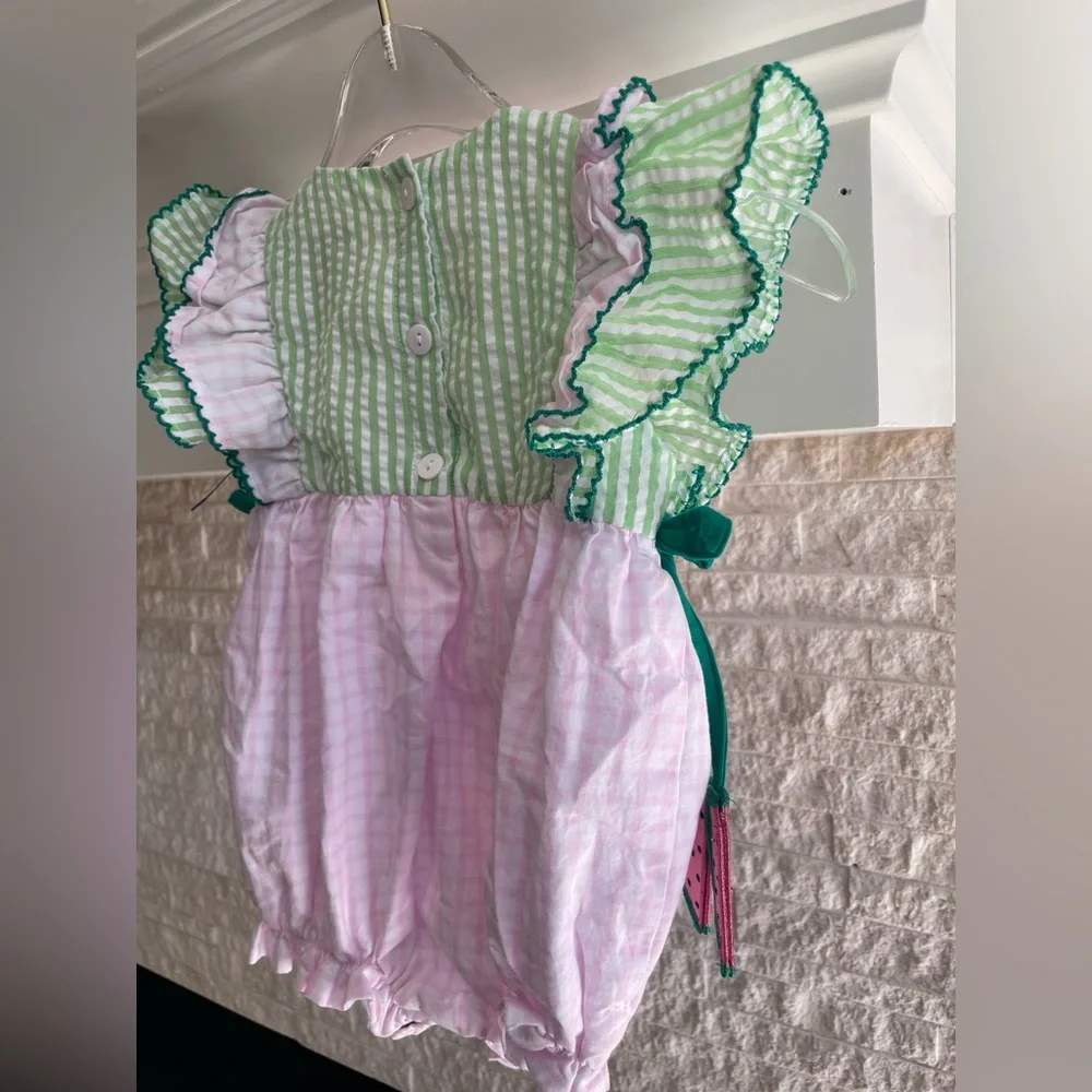 Little Bear Smocks Watermelon Bubble Romper – Baby Girl 6 Months